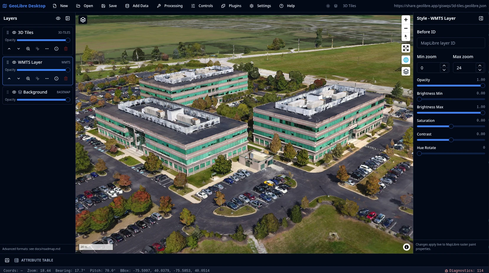 GeoLibre map interface showing the desktop GIS workspace